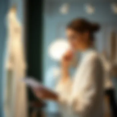 Modern Fashion: Designing with White Sequins Fashion designer sketching modern attire featuring white sequins fabric.