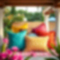 Elegant outdoor space featuring vibrant throw pillow covers