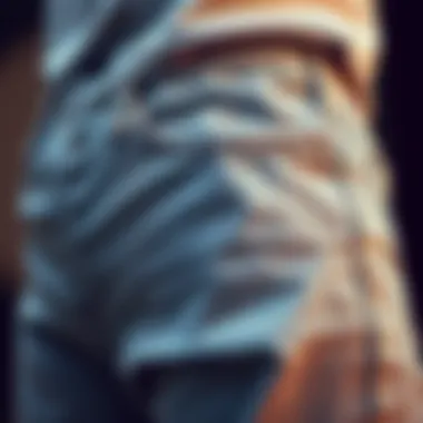 Close-up of the unique paper bag waist design highlighting its features