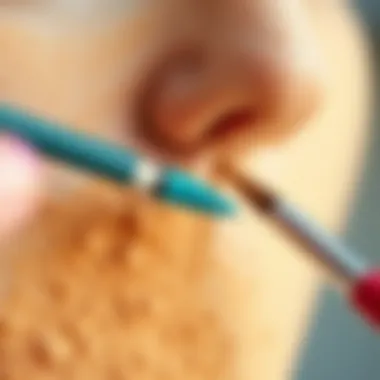 Close-Up of Application Technique A close-up of a pastel acrylic powder application technique.