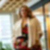 A stylish plus size cotton shrug draping elegantly over a colorful outfit.