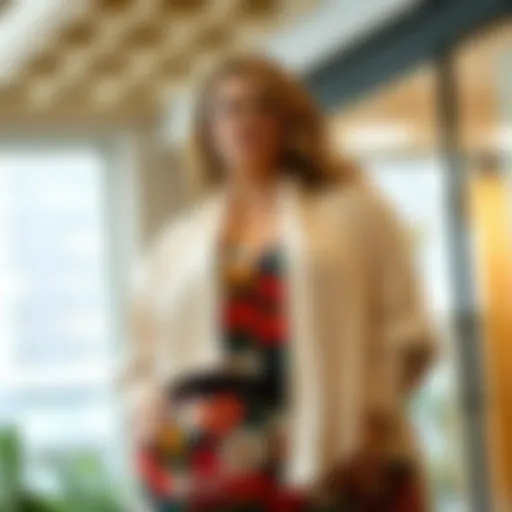 A stylish plus size cotton shrug draping elegantly over a colorful outfit.