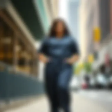 Stylish plus size coveralls showcased in an urban setting