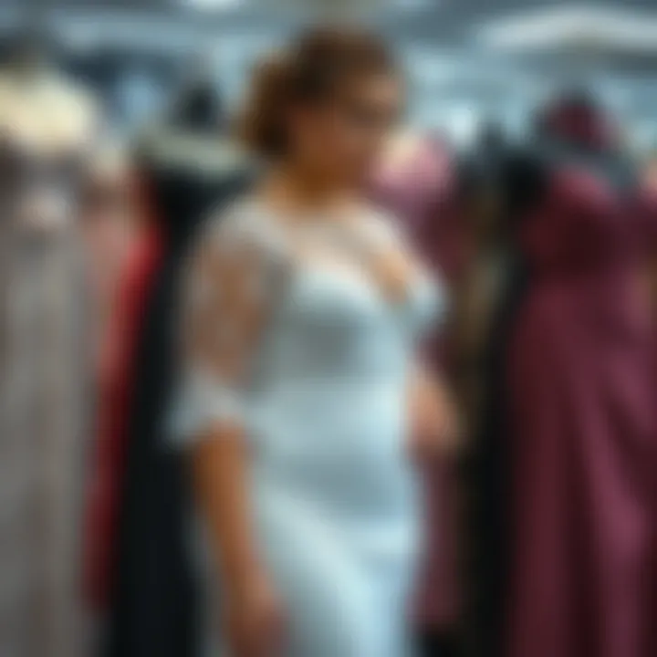 Diverse styles of plus size lace overlay dresses on display