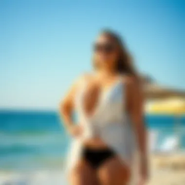 Stylish Beach Scene with Cover Up Stylish beach scenery with plus size swim cover up on display