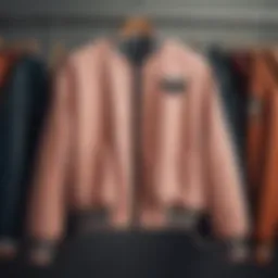 Stylish plus size varsity jacket displayed on a hanger showcasing its classic design.