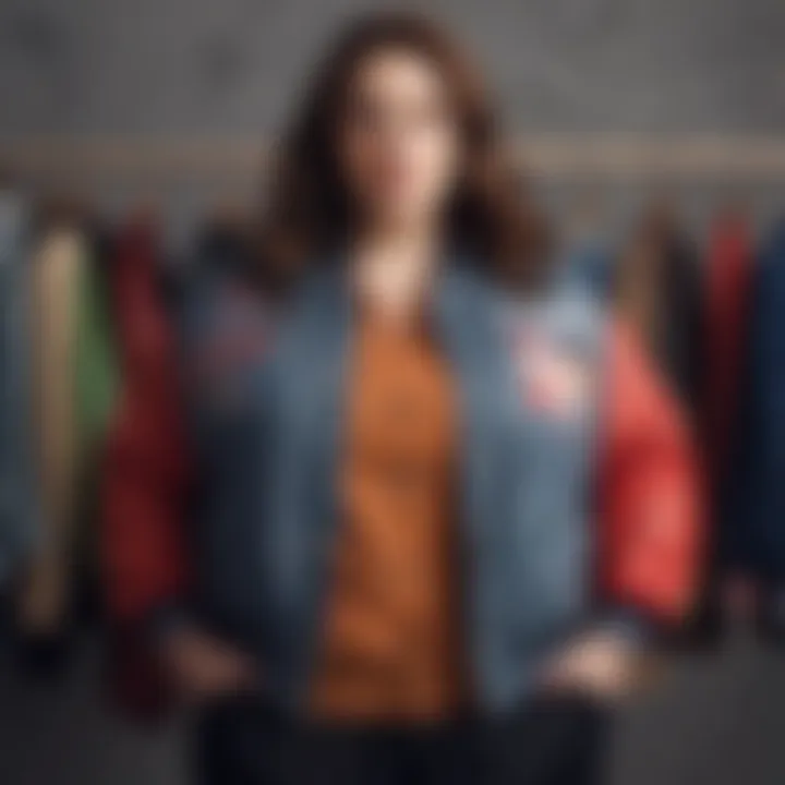 A fashionable ensemble featuring a plus size varsity jacket paired with contemporary outfits.