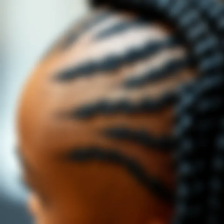 Detailed Installation Technique Close-up of crochet braid installation technique.