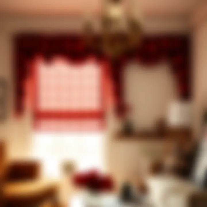 Elegant red plaid valance hanging in a cozy living room
