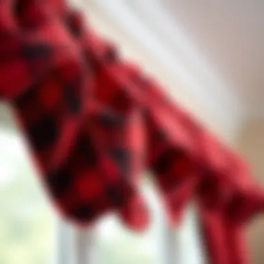 Up-close view of fabric textures used in red plaid valances