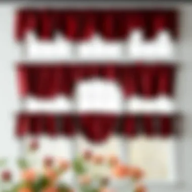 Different styles of red plaid valances displayed on various windows