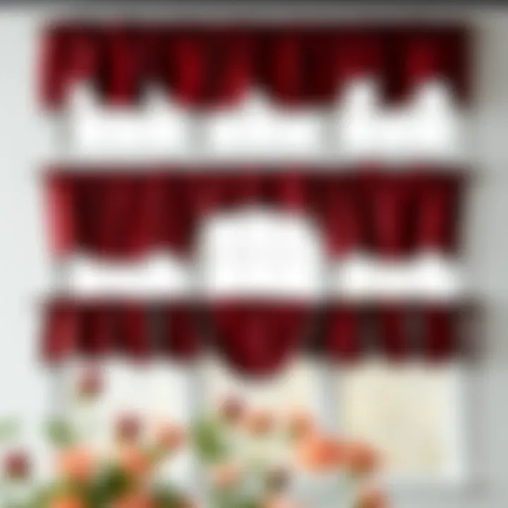 Different styles of red plaid valances displayed on various windows