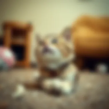 Cat wearing a scratch resistant collar in a playful setting