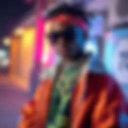 Vibrant 80s rap outfit showcasing bold colors and patterns