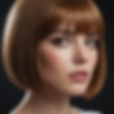 Close-up of a finely crafted bob wig with bangs highlighting craftsmanship