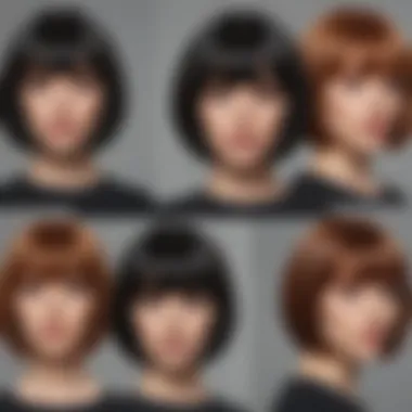 Diverse styling options for bob wigs with bangs displayed creatively