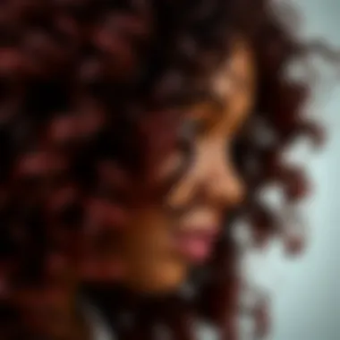 Close-up of burgundy curls with defined texture
