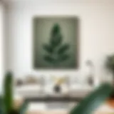 Elegant framed eucalyptus artwork in a modern living room setting