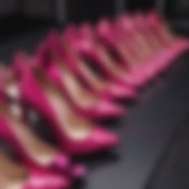 A collection of fuchsia high heels on display