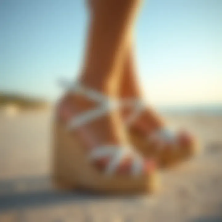 Close-up of the comfort features of wedge sandals