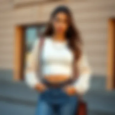 Fashion-forward outfit featuring a white top