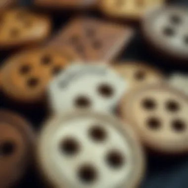 Engraved Patterns on Personalized Wooden Buttons A close-up view of personalized wooden buttons with engraved patterns