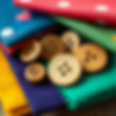 Pairing Wooden Buttons with Fabric Swatches Colorful fabric swatches paired with personalized wooden buttons