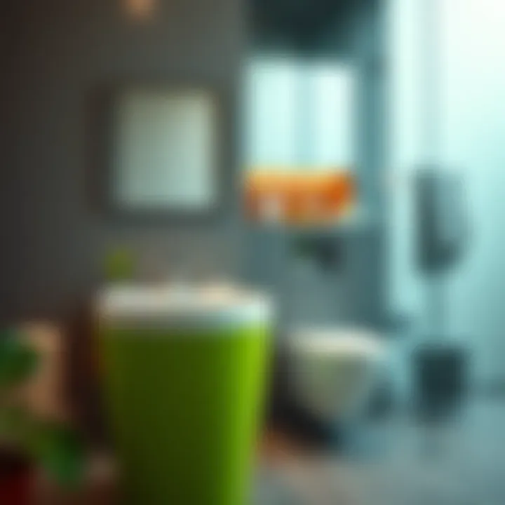 Stylish green wastebasket blending seamlessly with modern bathroom design