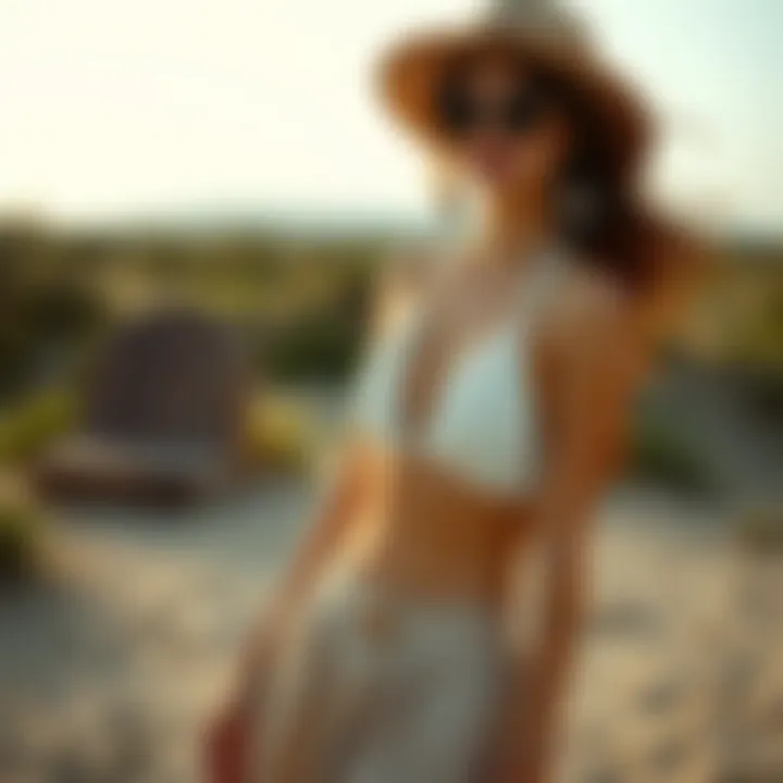 A modern boho halter top styled with various accessories and a chic skirt