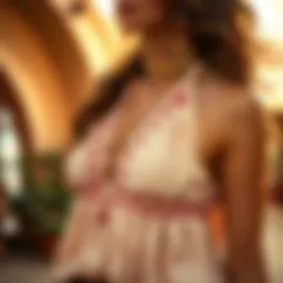 A vintage boho halter top showcasing intricate embroidery and flowing fabric