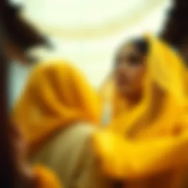 Artistic representation of gold organza used in cultural attire