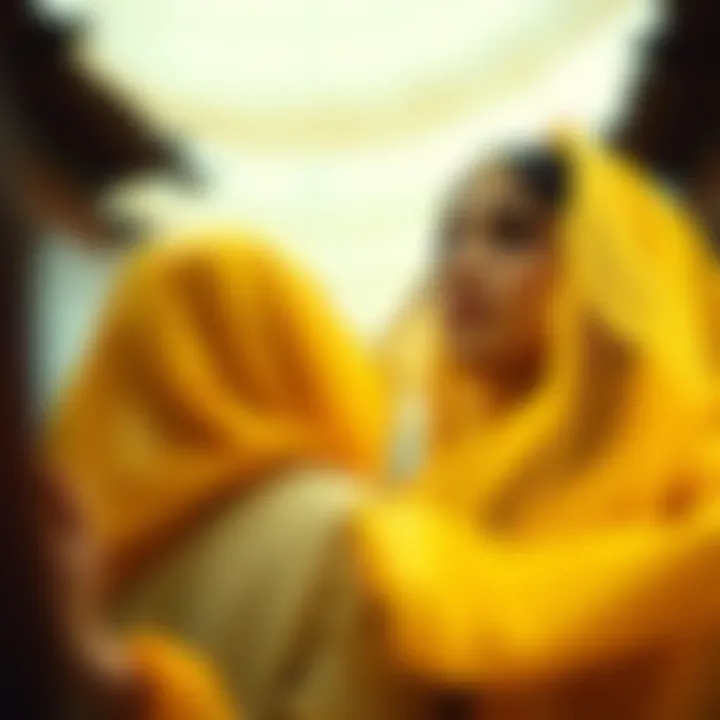 Artistic representation of gold organza used in cultural attire