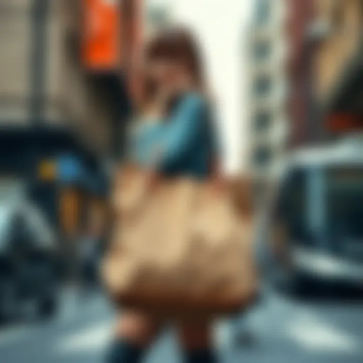 Functional city tote in urban setting