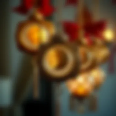 Close-up of intricately designed moon phase ornaments