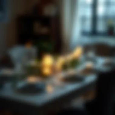 A seasonal table setting featuring a moon phase garland