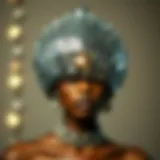 A stunning disco ball headpiece adorned with mirrors reflecting light.