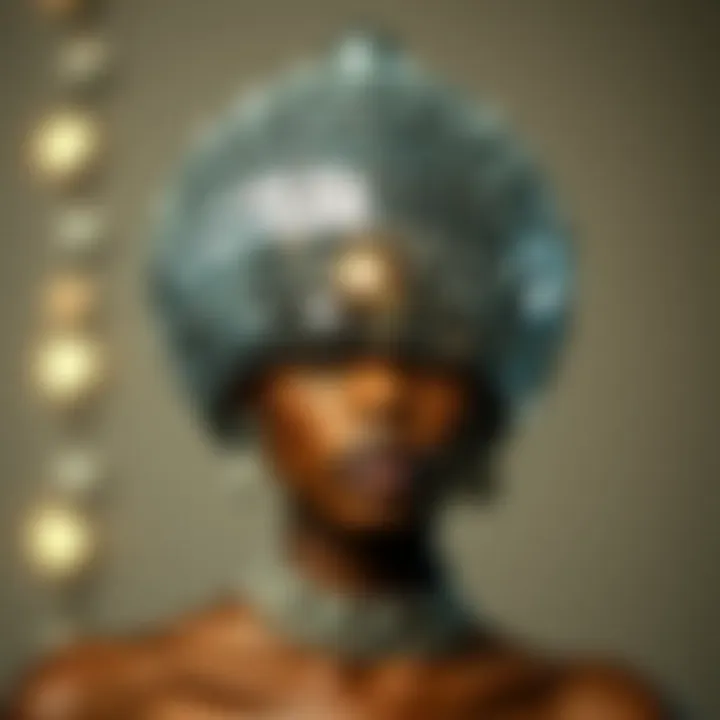 A stunning disco ball headpiece adorned with mirrors reflecting light.