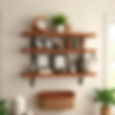 Elegant farmhouse corner shelf showcasing rustic decor