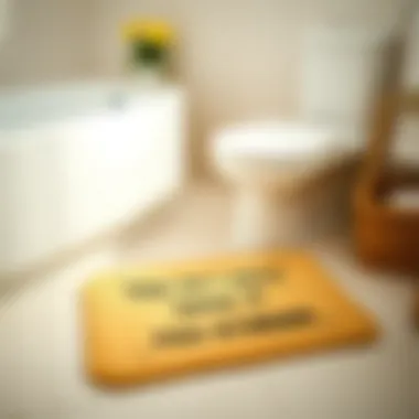 Whimsical bathroom floor mat with humorous quote