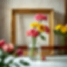 A beautifully designed picture frame vase showcasing vibrant flowers.