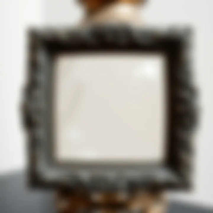 Close-up of the intricate detailing on a custom picture frame vase.