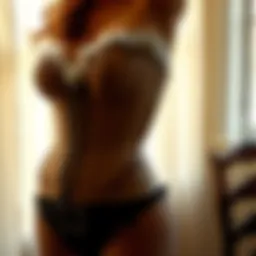 An elegant display of vintage corsets and stockings showcasing intricate lace details