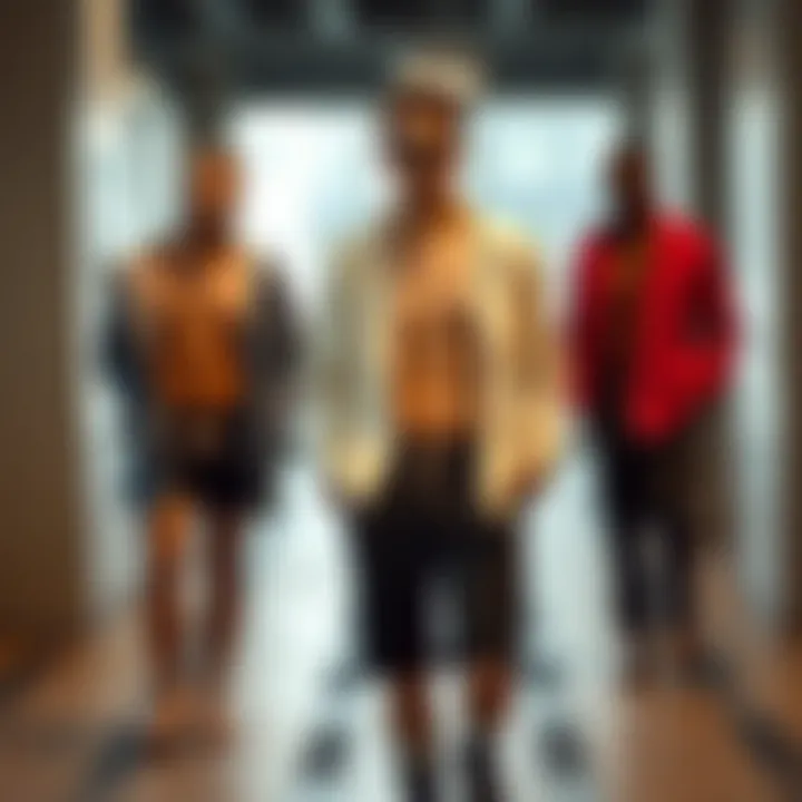 An outfit ensemble showcasing coordinated boxers and outerwear