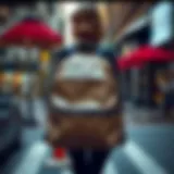 Elegant patent leather backpack showcased in a trendy urban setting