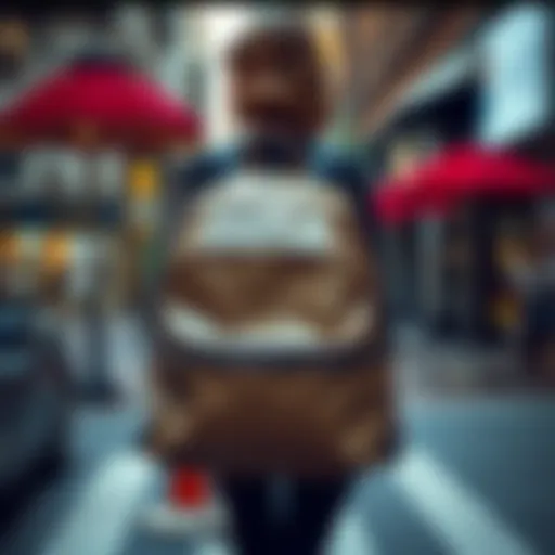 Elegant patent leather backpack showcased in a trendy urban setting