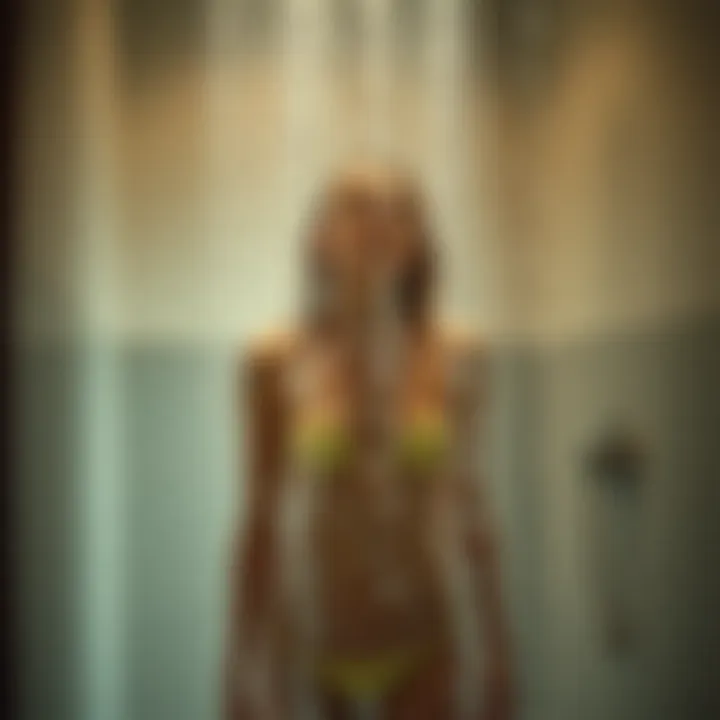 Water cascading in a shower setting with a calming ambience