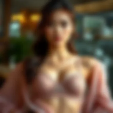 Fashion ensemble featuring a push up demi bra styled under a sheer blouse