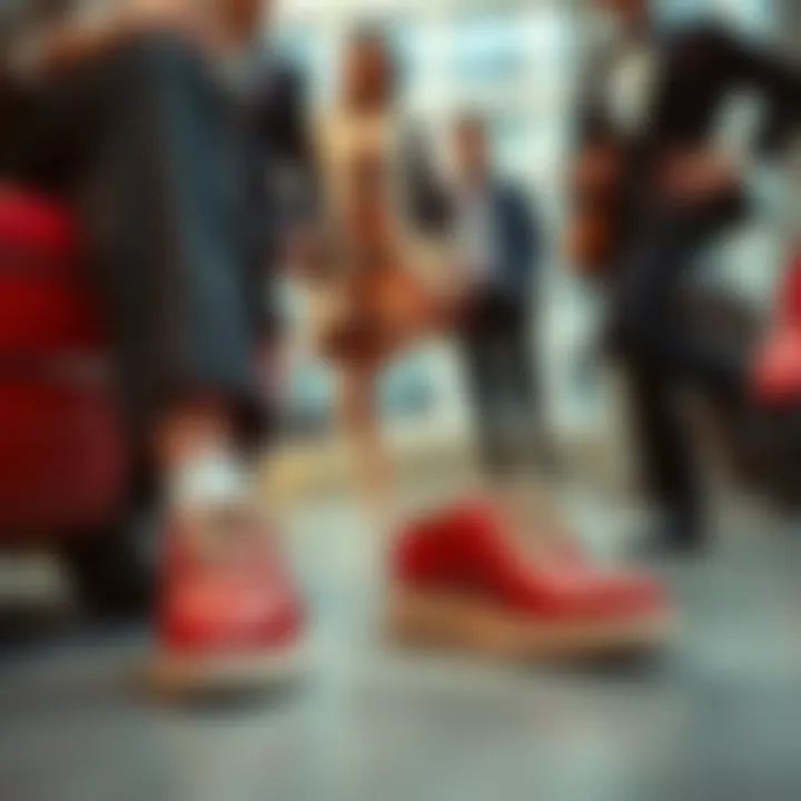 Fashionable individuals showcasing retro shoes in contemporary settings