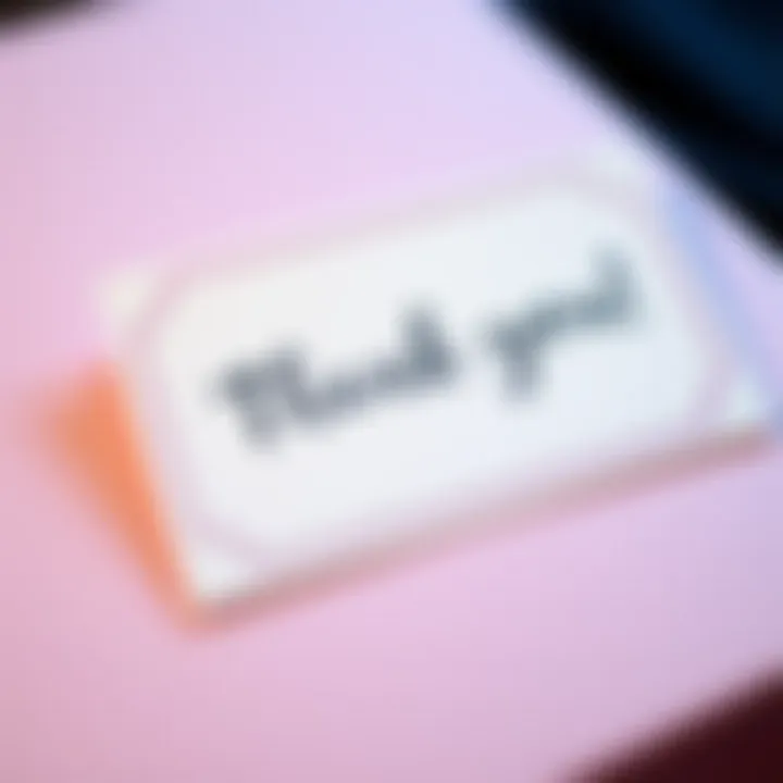 Close-up of a thank you card with personalized messaging