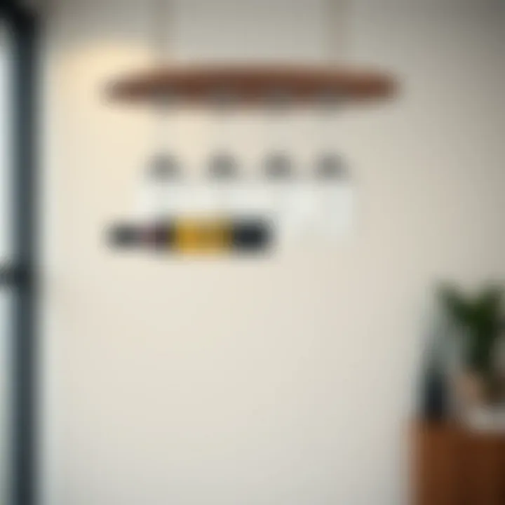 Suspended wine glass rack integrated into minimalist home decor